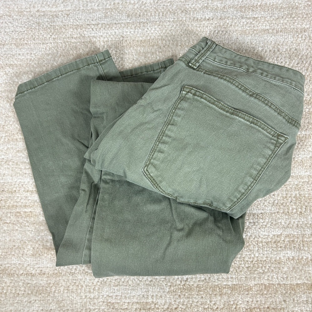 New Directions Womens Gorpcore Straight Leg Utility Pants Olive Green 14R Cotton